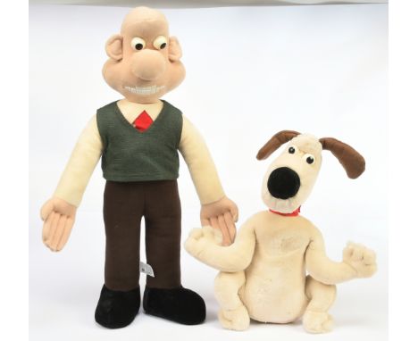 Merrythought vintage Wallace and Gromit plush characters, both with black and gold cloth labels, unjointed, eyes have slightl