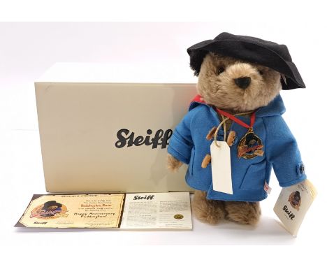 Steiff Danbury Paddington Bear, Golden Anniversary, White Tag 662010, LE To The Year 2008, Mohair, Wearing 18ct Plated 50th A