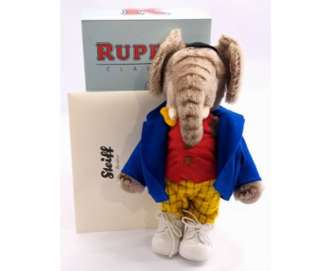 Steiff Rupert the Bear Edward Trunk Classic, white tag 653575, LE 1500, exclusive to UK and Ireland, grey mohair elephant, ce