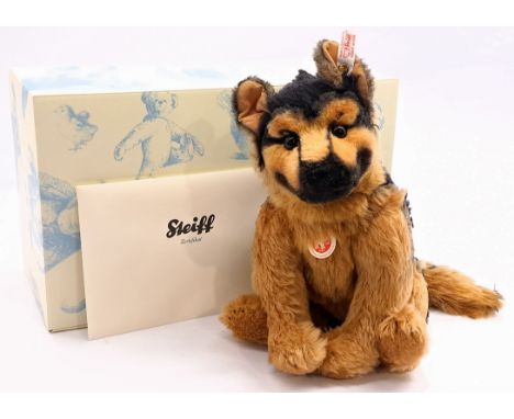 Steiff Hasso German Shepherd Puppy, white tag 036606, LE 2000, mohair, chest tag, within Excellent Plus box, certificate, Nea