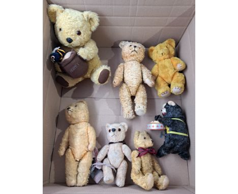 Vintage teddy bear group including: Chad Valley Chiltern, Shanghai toys, mechanical Japanese bear plus other; mohair, plush a