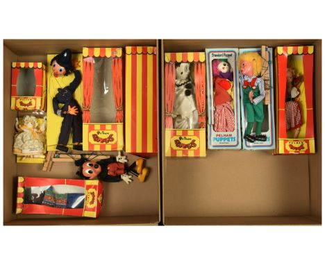 Pelham Puppet revival more recent issue collection of puppets x eight: Disney Mickey Mouse; Policeman; Doll; Golly; Clown; Ha