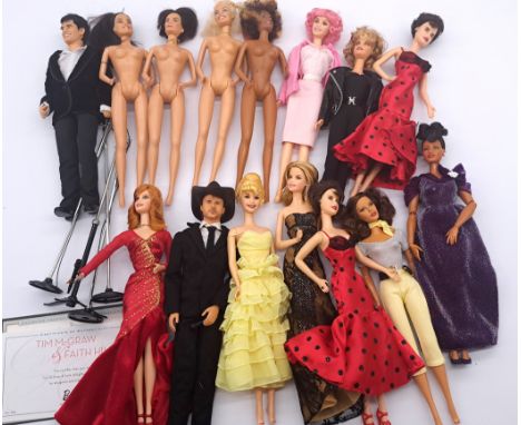Mattel Barbie assortment of unboxed dolls including Grease and others; most with certificates; unchecked for completeness or 