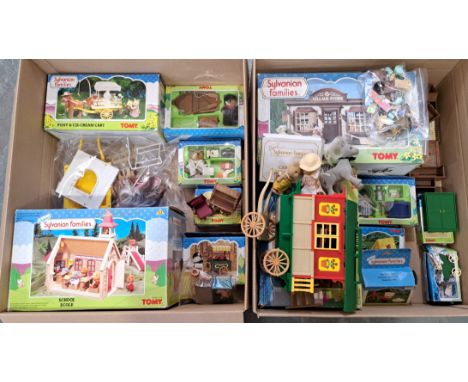 Tomy Sylvanian Families Collection Including: (1) School Ecole, (2) Pony &amp; Ice Cream Cart, (3) Caravan Roulotte, (4) Vill