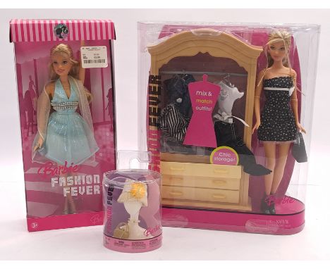 Mattel Barbie Fashion Fever Group Including: (1) Fashion Fever Doll Mix &amp; Match Outfits Chic Storage Wardrobe H9440,J5737