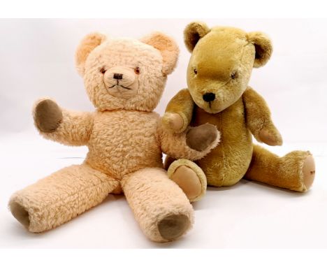 Vintage large teddy bears x two including: (1) Merrythought golden mohair bear, fully jointed, 26"/66cm; (2) Plush bear, fixe