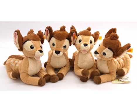 Steiff Disney Originals Bambi x 4; yellow tag 024689, plush, all with swing labels, Near Mint to Mint, 8.25"/21cm (height); (