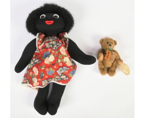 Brigitte Rive and Robin Rive golly and miniature teddy bear pair: (1) Brigitte Rive Collectables Sienna cloth golly, LE 20 / 