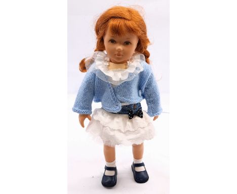 Kathe Kruse vinyl doll, cloth body, redressed, stringing is slightly loose to neck, mark above right eye (please see photogra