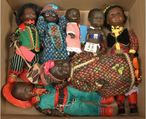 Collection of seven ethnic black vintage dolls, includes: Armand Marseille Dream Babies black bisque x two, both with head gl