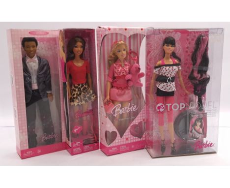 Mattel Barbie Group To Include: I Love Valentine's Day Barbie Doll (2006) J9191, (2) Top Model Hair Wear Teresa Doll M5795, (