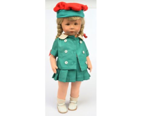 Kathe Kruse modern hard plastic and cloth doll, with swing label, original clothing, Excellent Plus to Near Mint, 18"/46cm.