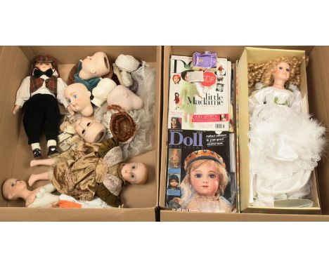 Collection of modern porcelain dolls, Doll Magazine, etc, includes: Seymour Mann; Alberon; Knightsbridge Collection; Seymour 