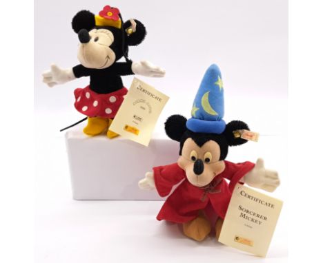 Steiff Disney Pair Including: (1) Sorcerer Micky Ornament (Fantasia), White Tag 651687, Mohair, Swing Label, 6.25"/16cm, (2) 