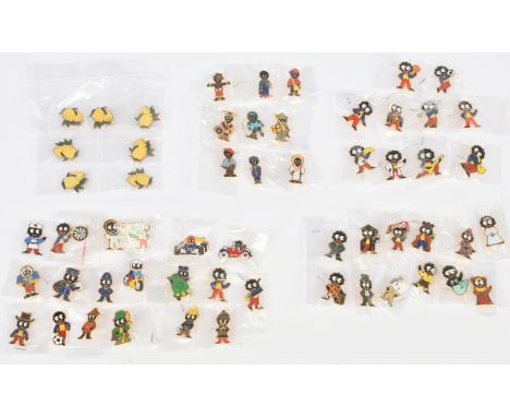 Collection of Robertson's golly badges: (1) 1997 set of 10; (2) Silver Shred lemons x 7; (3) January 2000 set of 12; (4) Febr