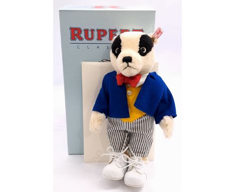 Steiff Rupert the Bear Bill Badger Classic, white tag 653636, LE 1500, UK &amp; Ireland exclusive, mohair, certificate, withi