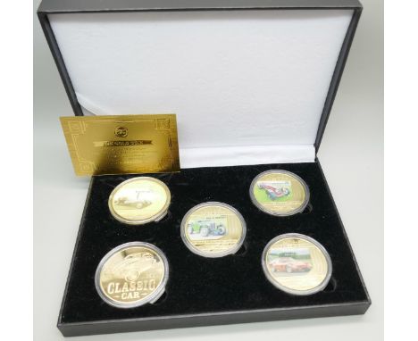 Worth Collections - Classic car set of five medals, antique cars, in protective capsules and cased