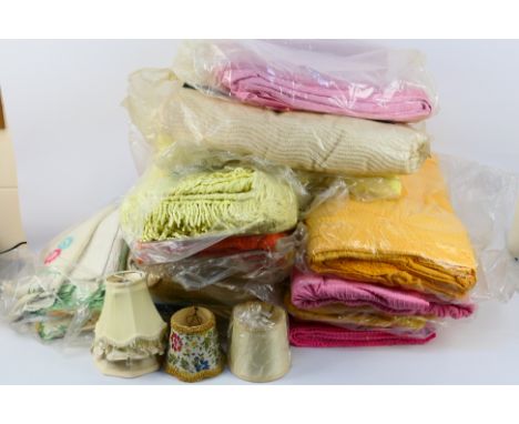 Lot to include vintage linen, blankets, pillow, light shades and other. [W]