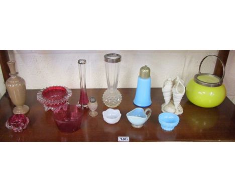 Shelf of glass etc to include Cranberry