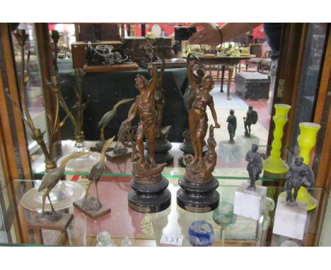 Shelf of collectables to include spelter figures & Ormolu 3 branch candle holder