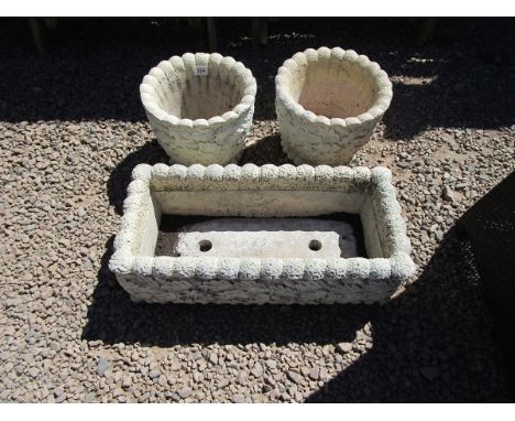 Pair of stone circular planters and trough
