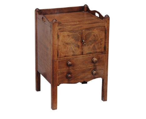 A George III mahogany night commode , circa 1780  A George III mahogany night commode  , circa 1780, the galleried top incorp