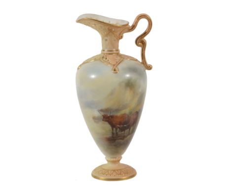 A Royal Worcester ewer signed by H. Stinton , date code for 1907  A Royal Worcester ewer signed by  H. Stinton  ,   date code