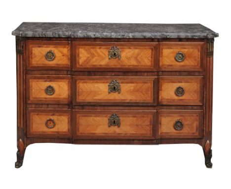 A Louis XVI tulipwood and marble mounted commode, circa 1780  A Louis XVI tulipwood and marble mounted commode,   circa 1780,