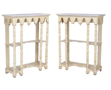 A pair of painted console tables , mid 19th century  A pair of painted console tables  , mid 19th century, the variagated whi