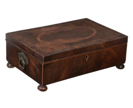 A George III mahogany and kingwood crossbanded work box, circa 1790  A George III mahogany and kingwood crossbanded work box,