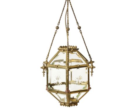 A gilt metal and glazed hall lantern, early 20th century  A gilt metal and glazed hall lantern,   early 20th century, of hexa