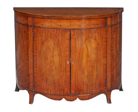 A Victorian inlaid satinwood demi lune commode, 19th century  A Victorian inlaid satinwood demi lune commode,   19th century,