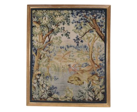 A Continental woven woolwork wall tapestry in the Flemish Verdure style  A Continental woven woolwork wall tapestry in the Fl