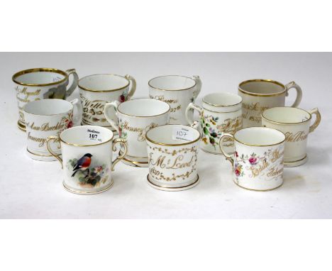A SELECTION OF LATE 19TH AND EARLY CENTURY CHRISTENING MUGS and loving cups to include a Royal Worcester bullfinch example an