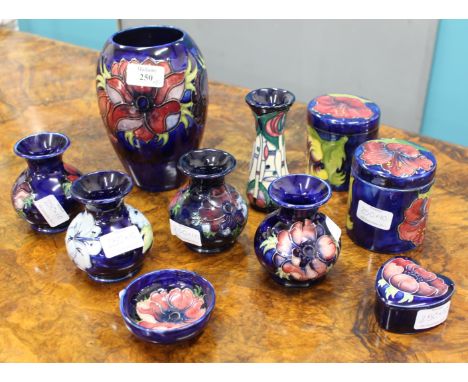 A SELECTION OF EARLY 21ST CENTURY MOORCROFT of varying patterns to include a large ovoid vase, two pots with covers, small ba