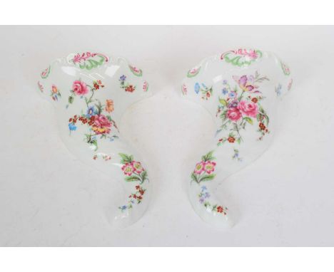 A pair of Royal Worcester cornucopia wall vases or pockets made for Compton Woodhouse in a limited edition of 9500.23cm longG