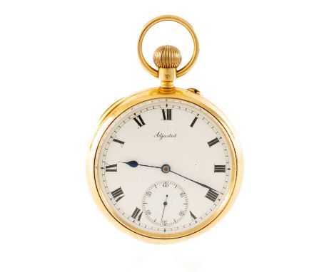 18CT GOLD KEYLEES WIND POCKET WATCH, London 1903, white stepped enamel dial signed 'Adjusted', subsidiary seconds dial, Roman