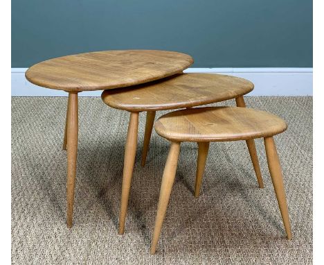 MID-CENTURY ERCOL 354 'PEBBLES' NEST OF TABLES, blue label, natural finishProvenance: private collection Vale of GlamorganCom