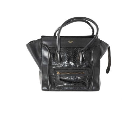 CELINE BLACK PYTHON & LEATHER NANO LUGGAGE TOTE / HANDBAG, 43cms (w)Provenance: private collection Swansea, with Handbag Clin