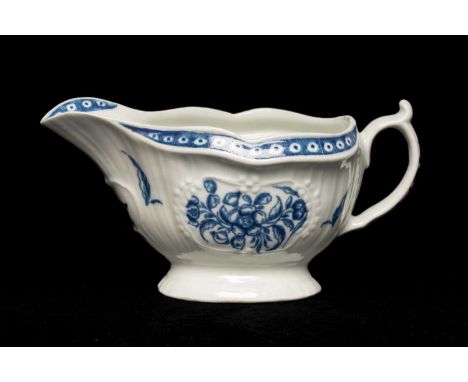 DR. WALL PERIOD WORCESTER 'STRAP FLUTE FLORAL' PATTERN SAUCEBOAT, blue crescent mark, 15.5cms (w)Provenance: private collecti