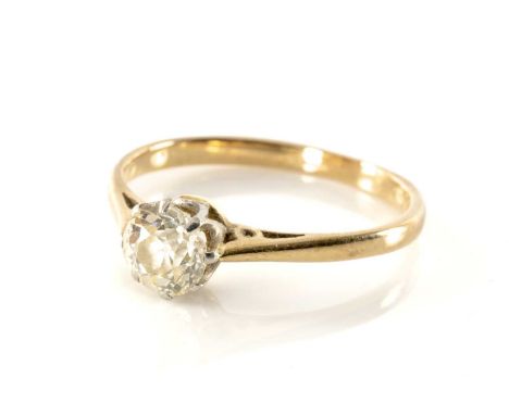 9CT GOLD DIAMOND SOLITAIRE RING, the old cut stone measuring 0.5cts approx., ring size N, 1.6gms in vintage B. Barer Ltd of S