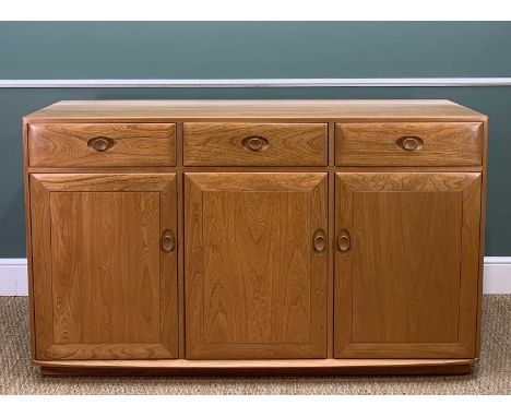 ERCOL WINDSOR HIGH SIDEBOARD 2074, height adjustable internal wooden shelves, 93 (h) x 155 (w) x 46cms (d)Provenance: consign