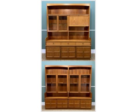 THREE MID-CENTURY PARKER KNOLL NATHAN TEAK WALL UNITS, internal lighting (untested), larger unit 193 (h) x 153 (w) x 46cms (d