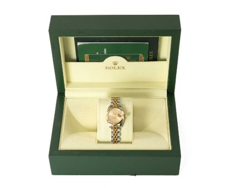 ROLEX LADIES' DATEJUST BRACELET WATCH, c. 2008, ref. 179173, cal. 2235 automatic movement, gilt dial, luminous insert baton m