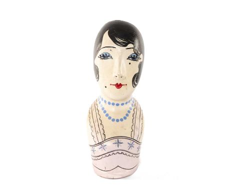 VINTAGE MILLINER'S SHOP DISPLAY STAND / MAROTTE, papier-mâché with original hand painted details, probably French, 44cms (h)P