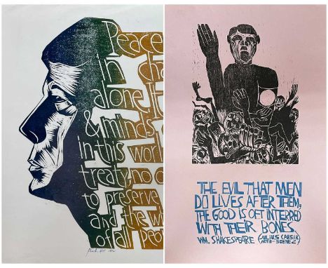 ‡PAUL PETER PIECH (American-Welsh 1920-1996) two woodcut prints - limited edition (3/75) multi coloured woodcut with quote fr