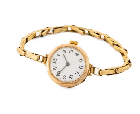 9CT GOLD LADIES' WRISTWATCH on 9ct gold expanding bracelet, 13.0gmsProvenance: private collection CeredigionComments: light w