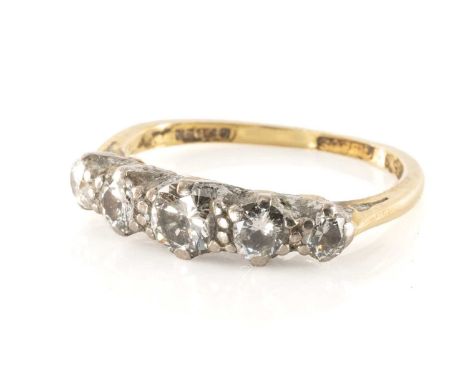 18CT GOLD FIVE STONE DIAMOND RING, 0.5cts overall approx., ring size H, 2.5gmsProvenance: private collection Swansea, by fami