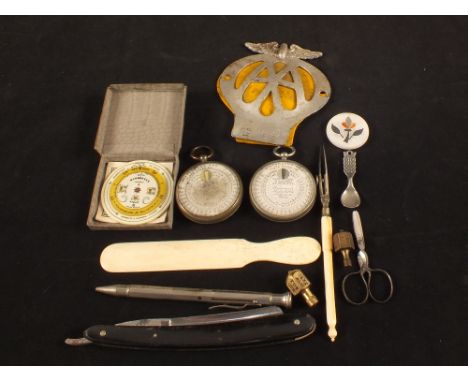 A Negretti & Zambra pocket forecaster, 1906 compass and other items