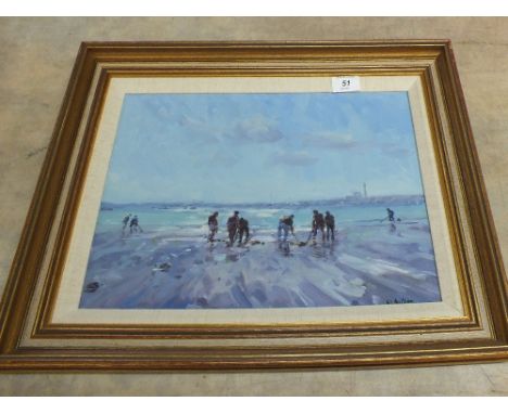 Geoffrey Wilson, oil on board, Cocklers and Bait Diggers Poole, 1991, 12" x 16"